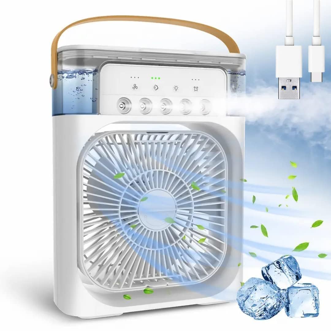 Portable Mini Air Cooler Fan for Room | Cooling Fan with 7-Color LED Light, 3 Wind Speeds, 3 Spray Modes &amp; 1/2/3H Timer | Compact AC Cooler Fan for Home, Office, Dorm &amp; Travel (MULTI)